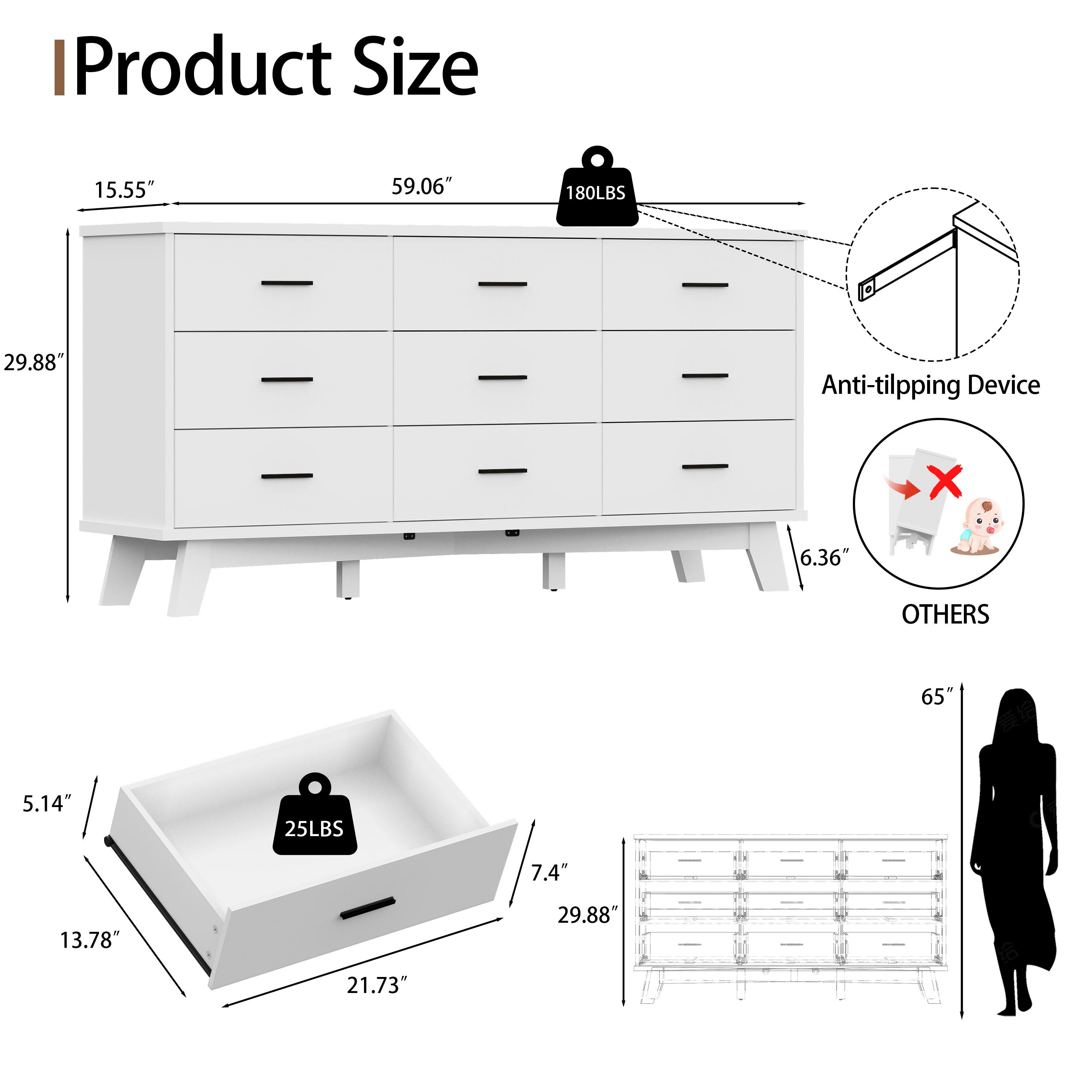 Dresser for Bedroom, 9 Drawer Wide Modern Chest of Drawers with X-Shaped Sturdy Base, Wood Double Dresser Closet Clothes Storage Organizer, Wooden TV Stand for Living Room, Hallway, White Dresser for Bedroom, 9 Drawer Wide Modern Chest of Drawers with X-Shaped Sturdy Base, Wood Double Dresser Closet Clothes Storage Organizer, Wooden TV Stand for Living Room, Hallway, White