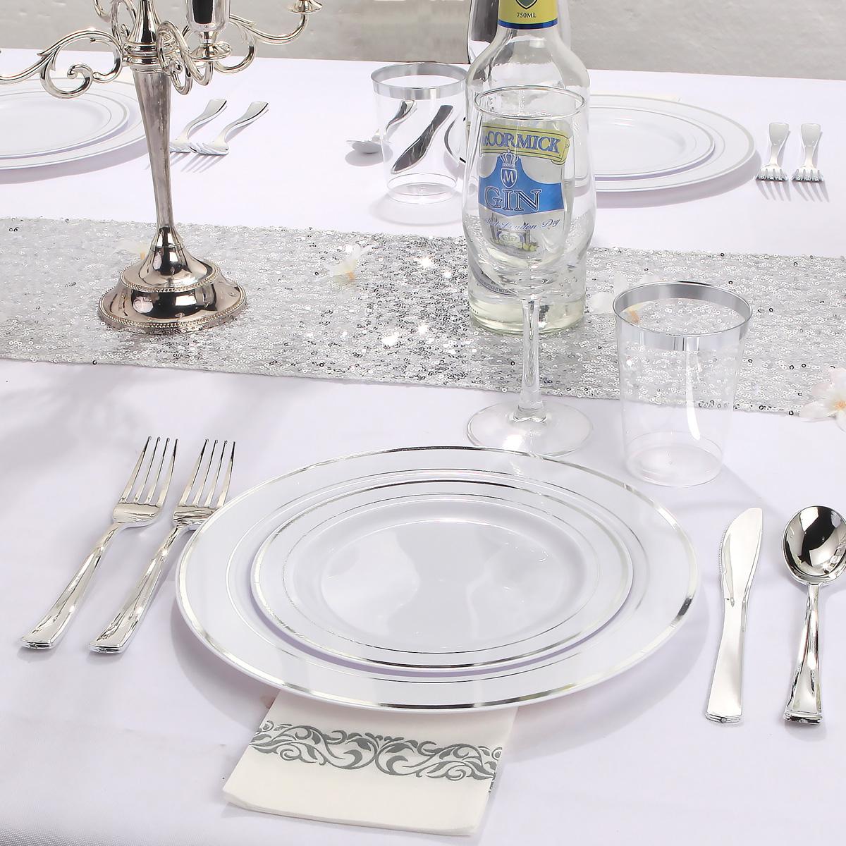 Gold/Silver/Rose Disposable Plates and Silverware Set: Dinner Plates,Dessert Plates, Cups,Napkins,Knife, forks, spoons-Perfect for Party Gold/Silver/Rose Disposable Plates and Silverware Set: Dinner Plates,Dessert Plates, Cups,Napkins,Knife, forks, spoons-Perfect for Party