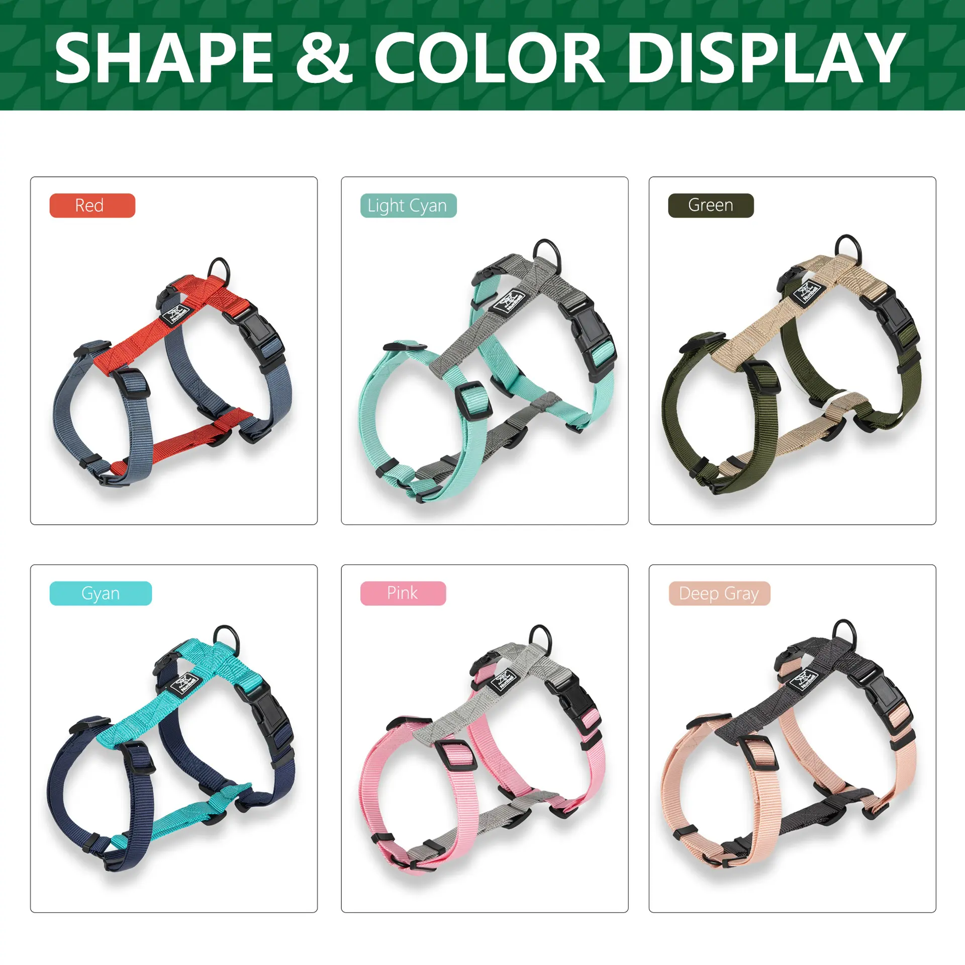 Nunbell Color-Block Dog Collar - Dark Blue, 2.0 cm