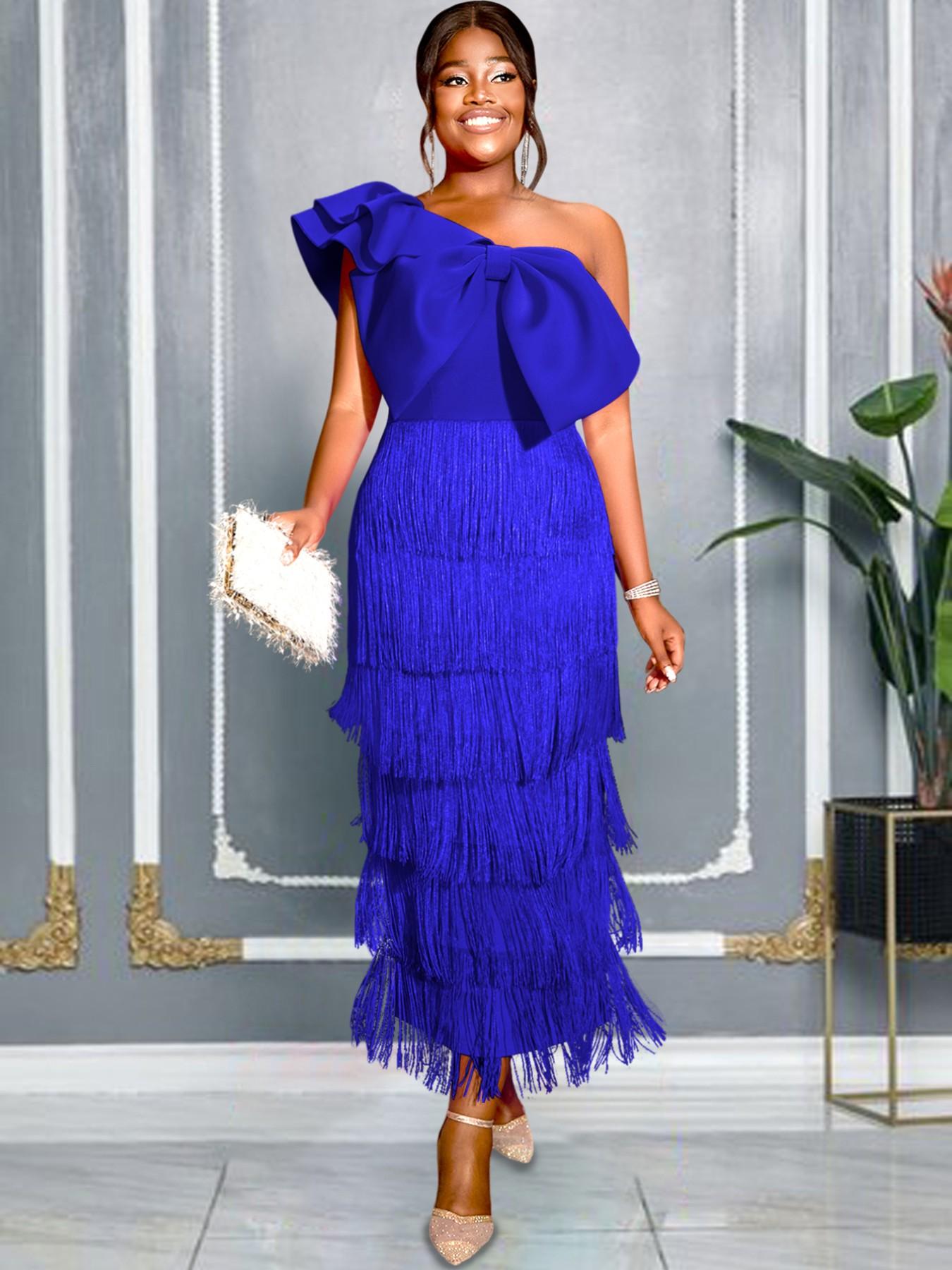 Plus Size One Shoulder Formal Evening Dress with Large Bow and Fringe Detail, Slim Fit Fashionable Party Gown for Women, Evening Party Dresses - TikTok Shop Plus Size One Shoulder Formal Evening Dress with Large Bow and Fringe Detail, Slim Fit Fashionable Party Gown for Women, Evening Party Dresses - TikTok Shop
