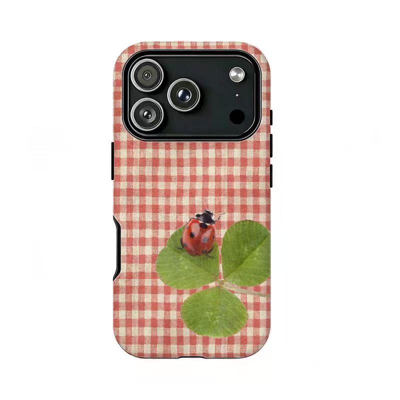 Cottagecore Ladybug Phone Case | Gingham & Stripes Aesthetic ,Compatible for iPhone 16 15 14 13 12 11 17Pro Max,for Samsung S25 S24 S23 S22 Ultra,Durable Dual-Layer design phone cover,Perfect Gift for Her