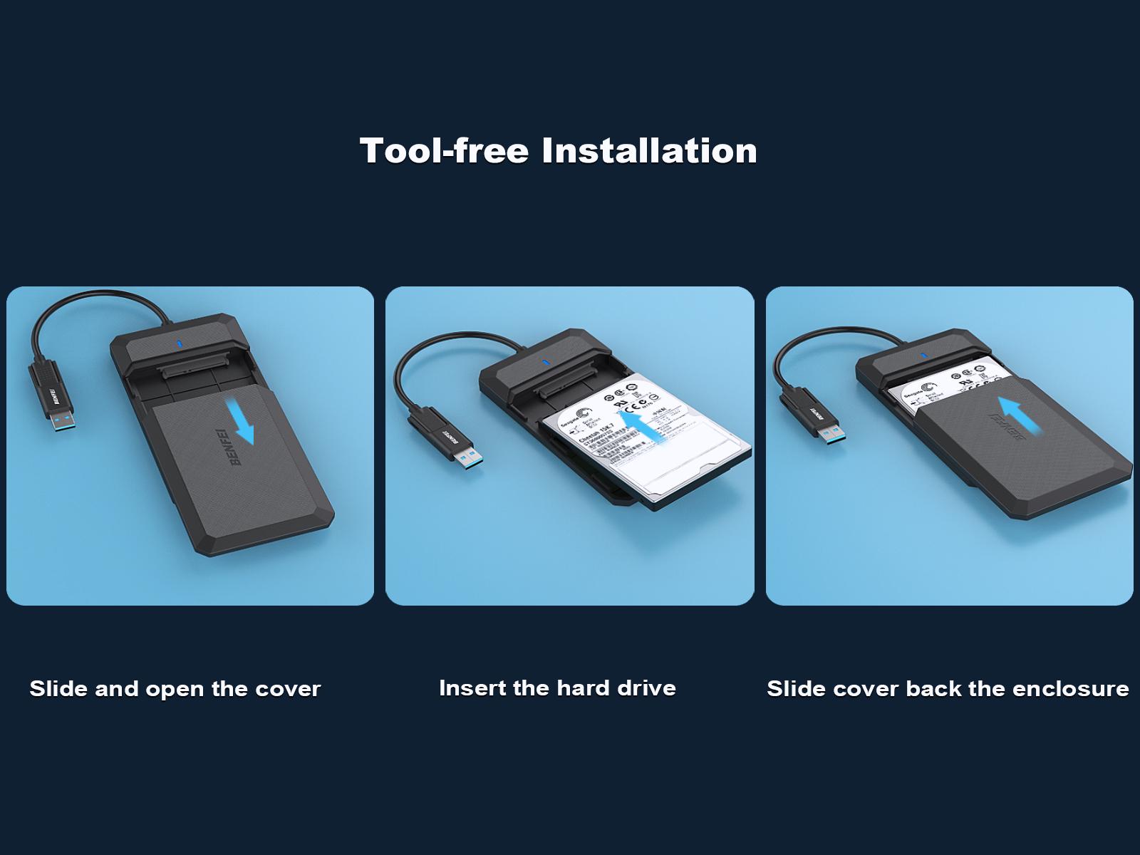 BENFEI 2.5 Inch SSD Enclosure SATA to USB-C/A Tool Free External Hard Drive Box