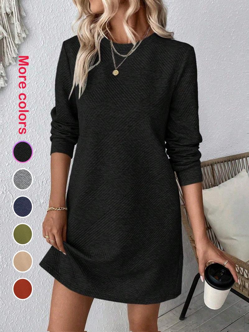 Women's Casual Elegant Long Sleeve Dress, Spring & Fall Season, Christmas Style, Fitted Plain Pattern, Perfect for Daily Wear