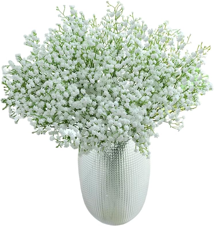 Baby’s Breath Flowers Bulk – White Real Touch Gypsophila Bouquets Faux Baby Breath for Wedding Decor, Centerpieces, DIY Floral Arrangement, Party and Home Decorations (12Pcs)