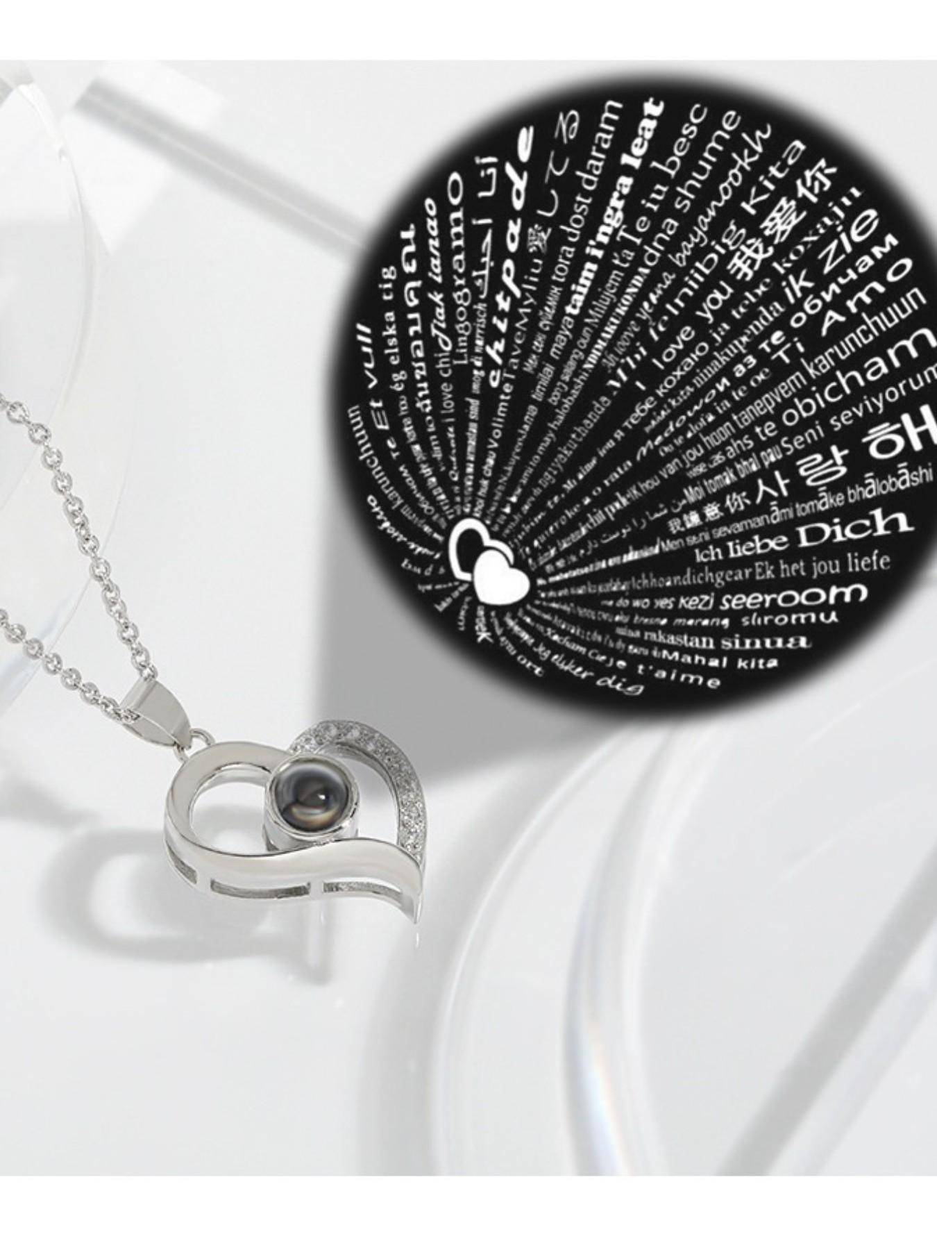 100 Languages Projection Necklace, Rose Flower Bear Birthday Gift Box, Blessing Message Card, Perfect Present for Special Occasions