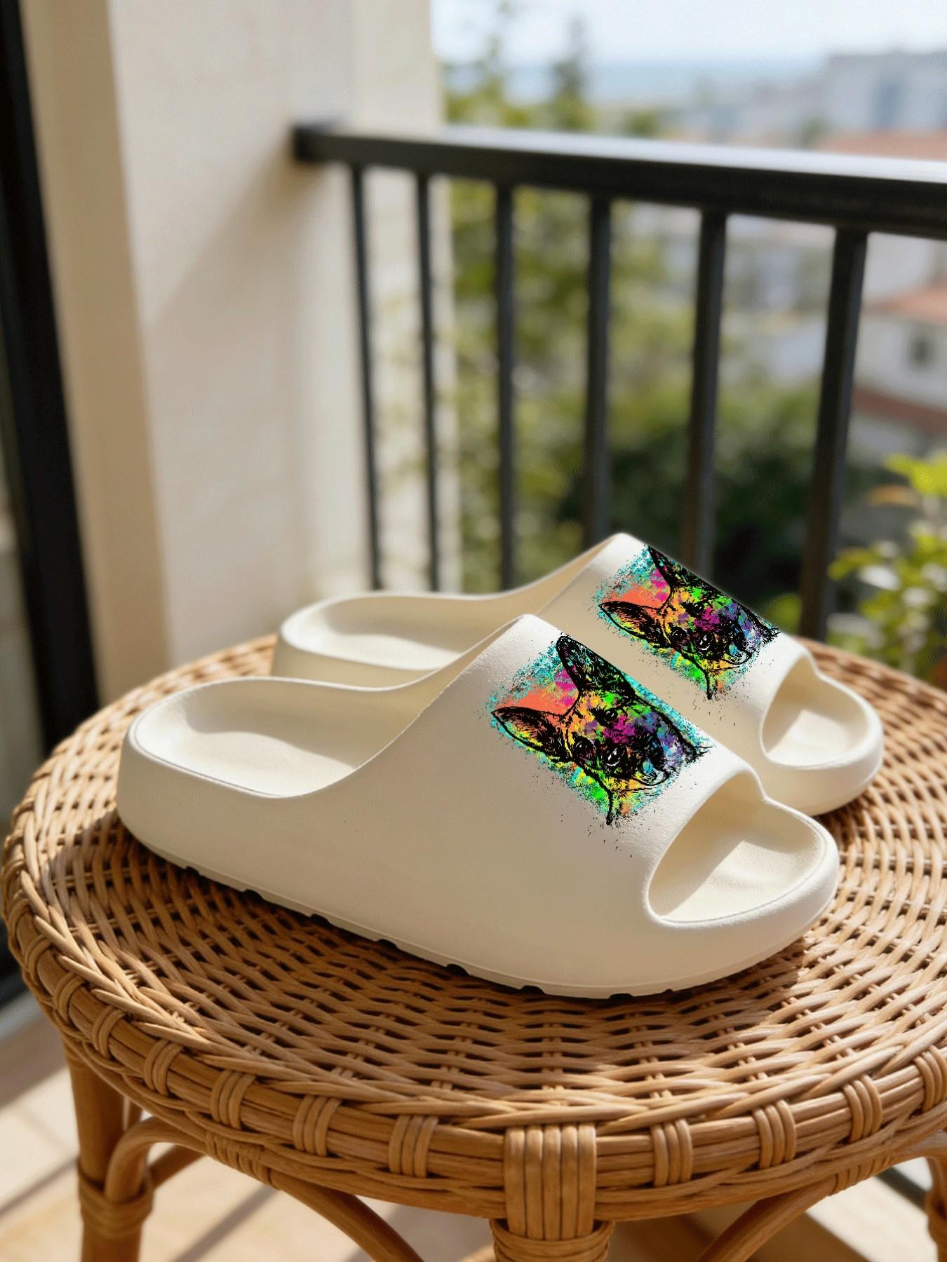 Colorful Graffiti German Shepherd Thick-Soled Slippers, Trendy Art Style Cloud Cushion Non-Slip Slides, Casual Indoor & Outdoor Couple Sandals