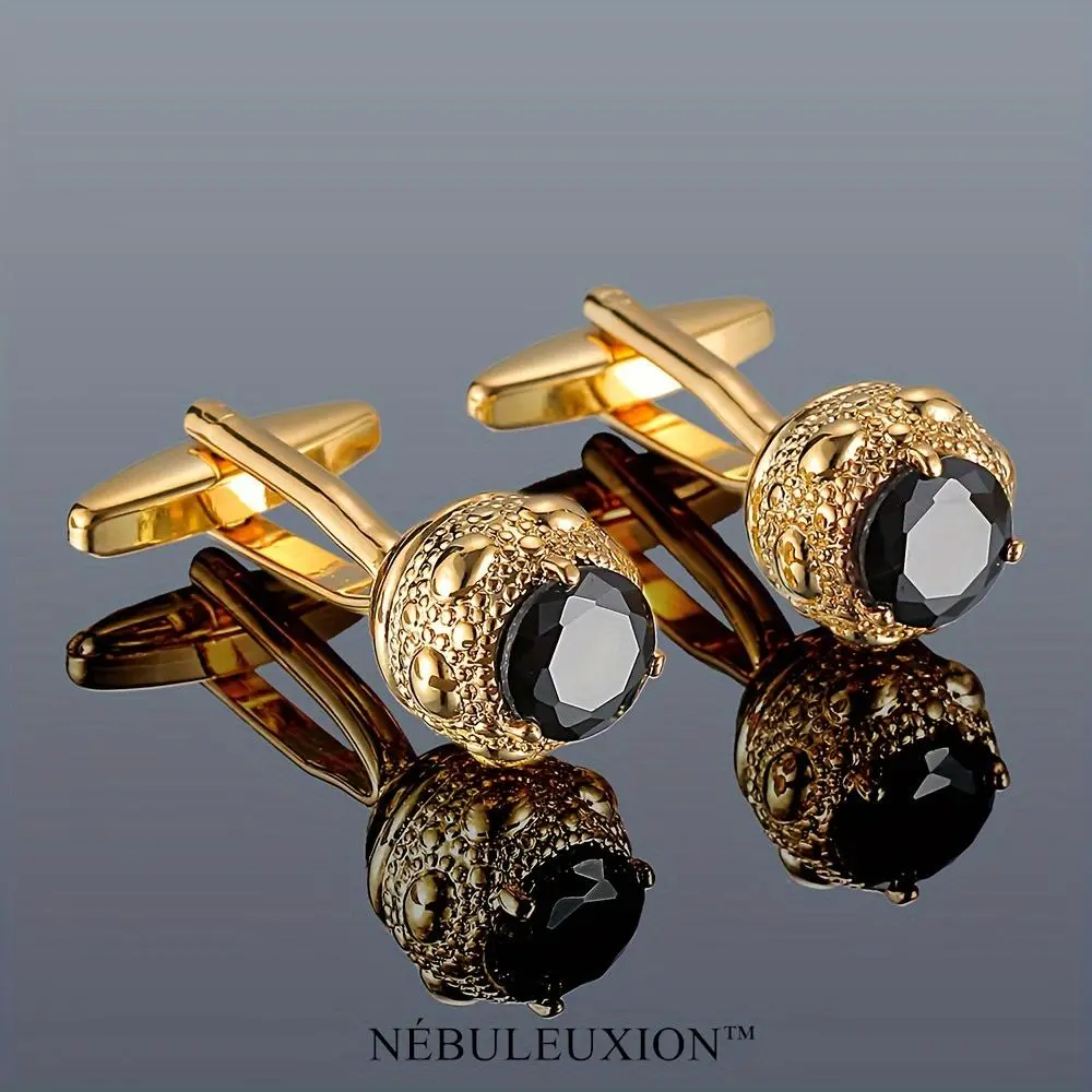 2pcs Best Gift and Premium Light Luxury Cufflinks Set with Black Zirconia | French Shirt Cufflinks | Cufflinks for Wedding/Banquet/Ceremony/Business
