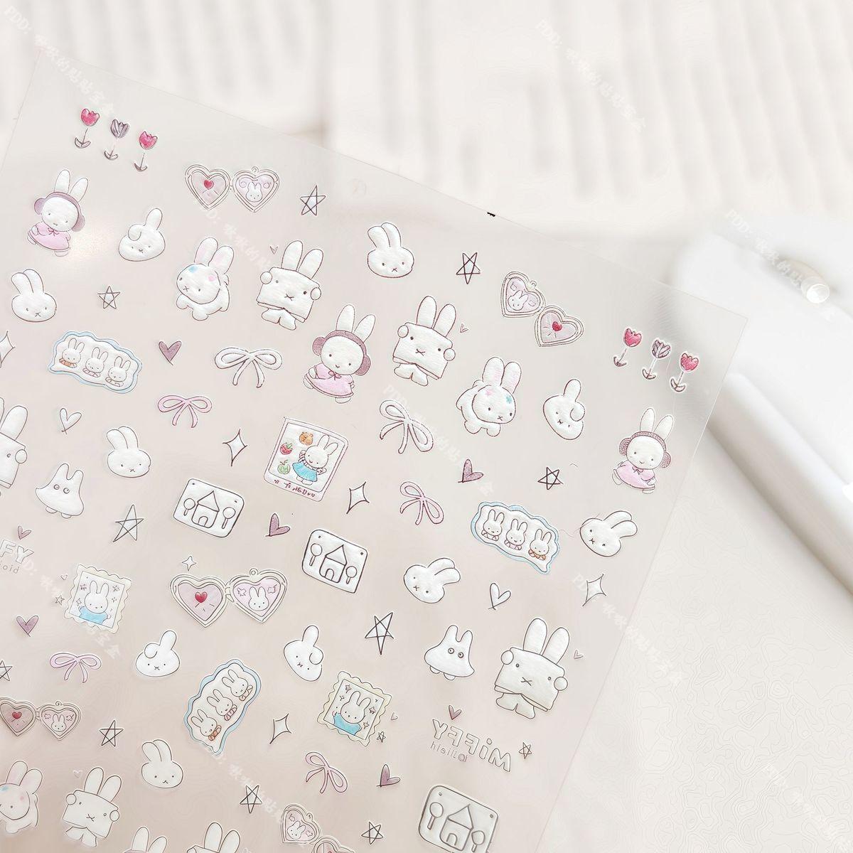 Cute Miffy 3D Nail Stickers Kawaii Glass Camera Nail Stickers Decoration Anime Printing Stickers Holiday Surprise Gifts