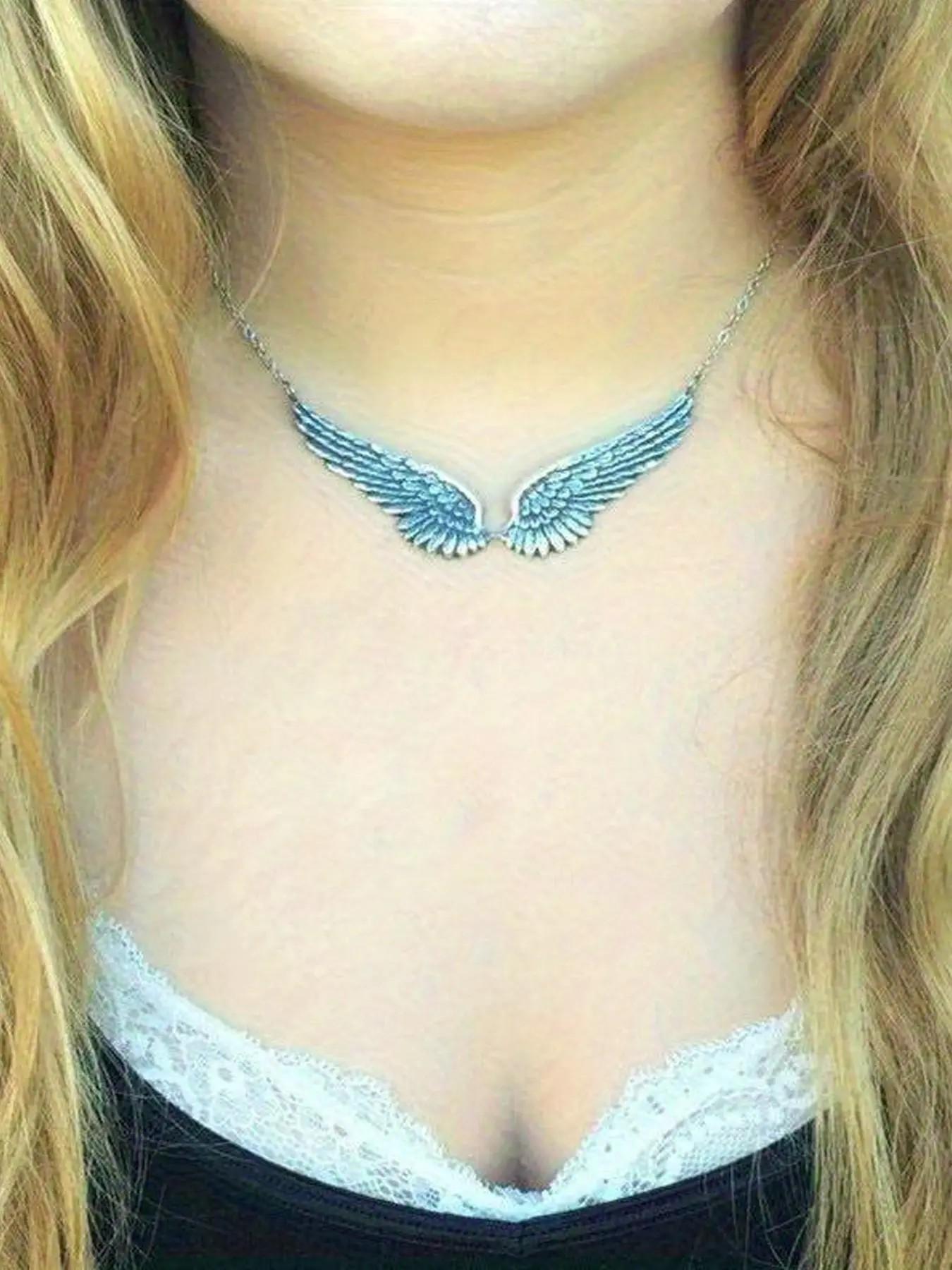 Gothic Vintage Angel Wings Necklace, Trendy Punk Design, Personalized Party Gothic Mystery Jewelry for Women, Unique Fashion Accessory