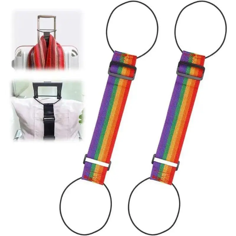 2-Pack Polyester Stretch-Webbed Luggage Connector Straps, Strong Adjustable Vibrant Rainbow Travel Straps for Suitcases, Secure Organizer Traveling Gadgets Anti-Theft Accessories
