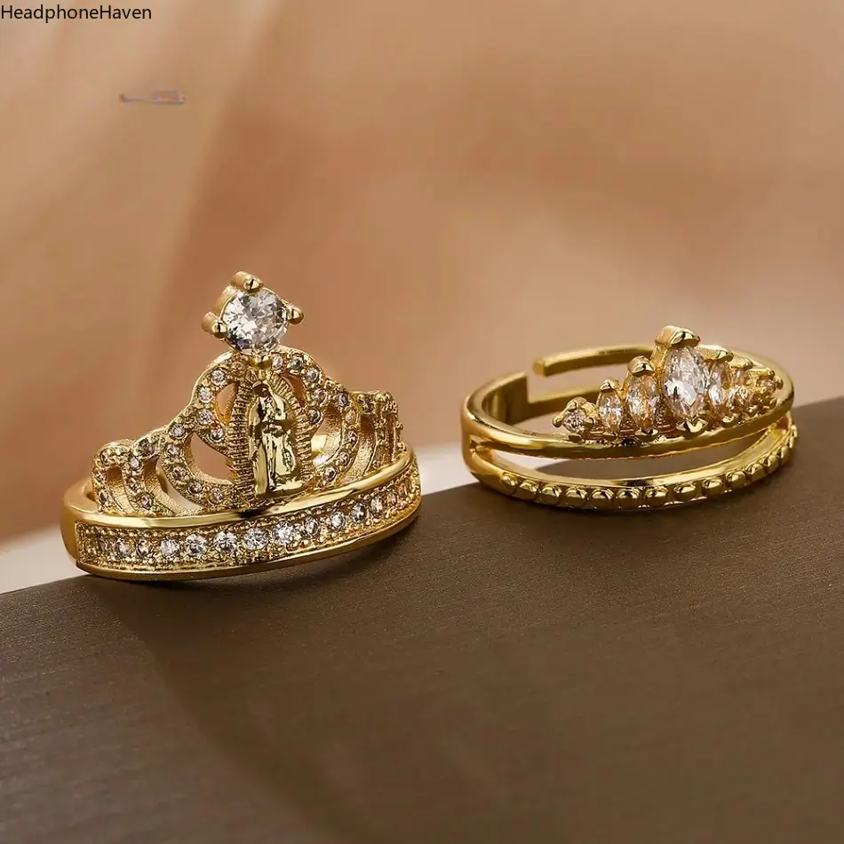 Women Crown Virgin Mary Open Adjustable Ring, 18K Gold‑Plated Copper With Sparkling Zircon, Niche Premium Faith Religious Jewelry, Stylish Statement Ring for Daily Wear & Sentimental Meaningful Gifting