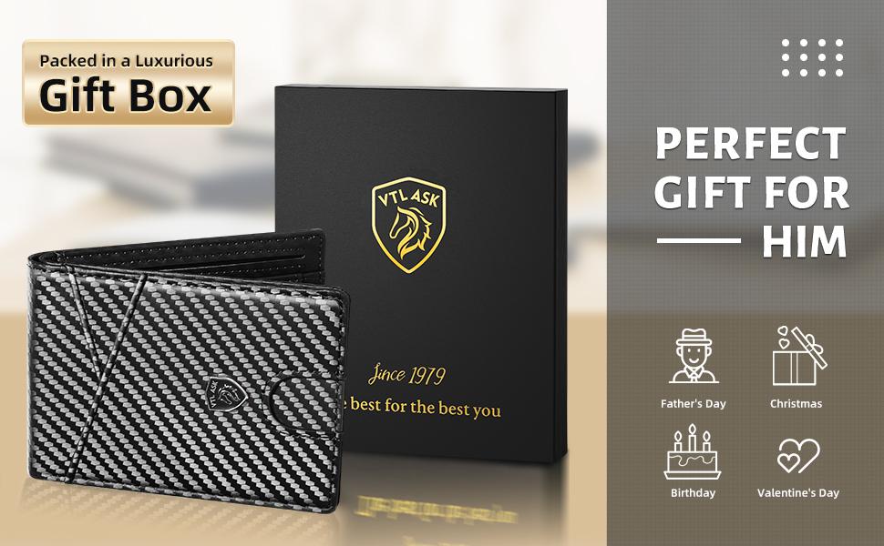 VTLASK Men’s Ultra-Thin Slim RFID Wallet with 11 Card Slots & Detachable Metal Money Clip | Lightweight, Secure & Perfect for Everyday Carry | Gift Box Ready