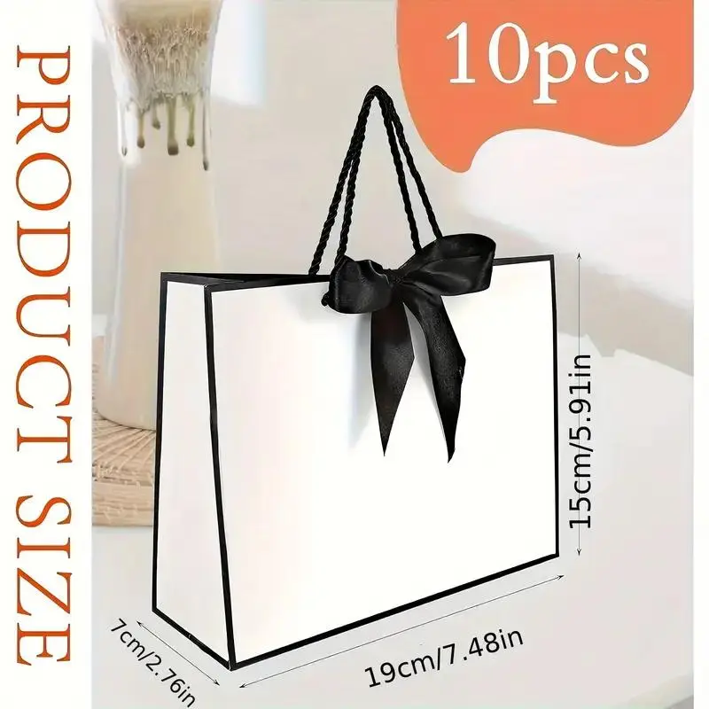 10-Pack Premium & Gift Bags, Satin Ribbon Bows, Multiple Sizes, Sturdy Handles, Perfect for Weddings, Birthdays, Parties