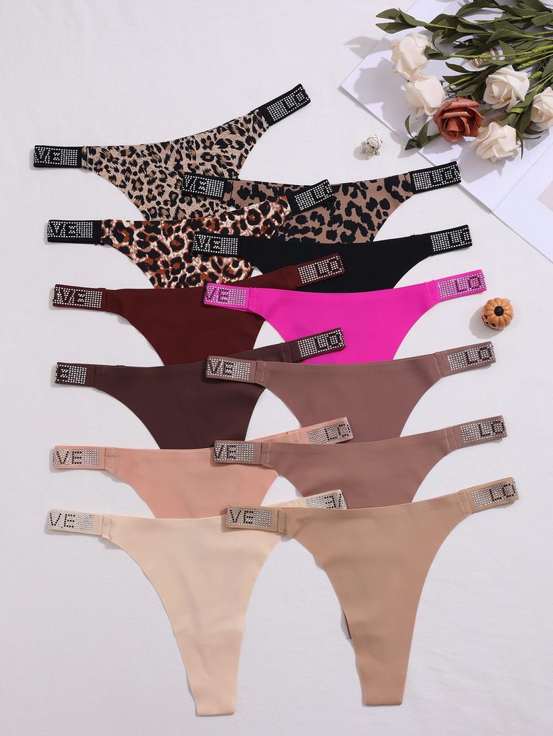 Women's Leopard Print One-Piece Thong Panties, Casual Slim-Fit Design, All-Season Comfortable Underwear, 12-Pack Packaged, Shaping Panties