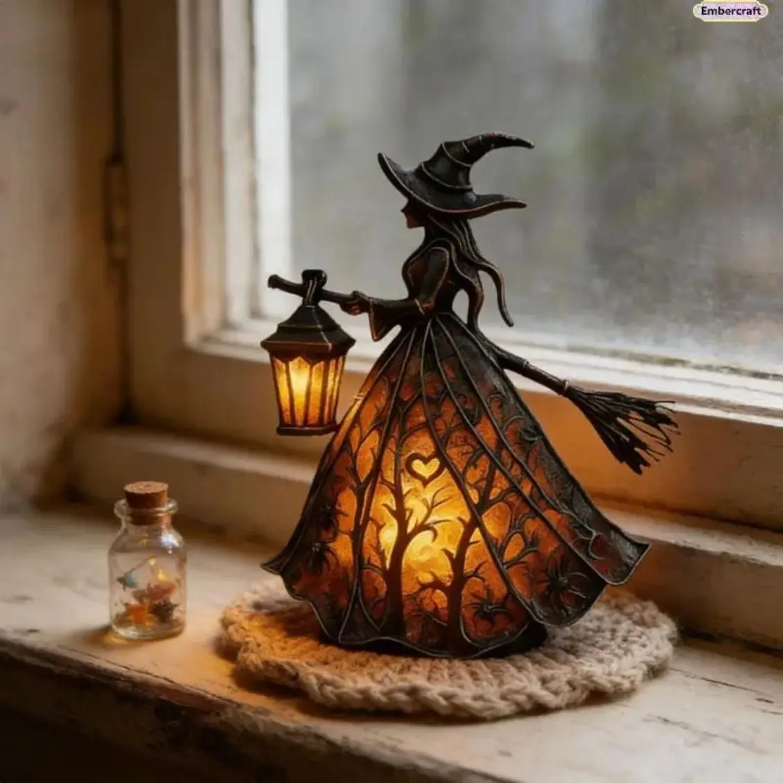 Halloween Witch Table Lamp - 3D Aesthetic Gothic Spooky Decor Warm Light, Indoor Use Night Lamp for Bedroom Desk, Cozy Holiday Gift for Halloween Party