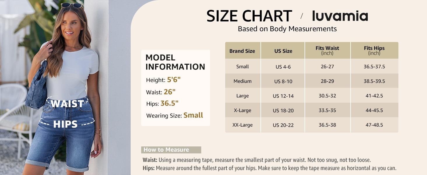 luvamia Bermuda Jean Shorts for Women Knee Length High Waisted Trendy Cuffed Hem Long Stretchy Denim Shorts Summer Jorts