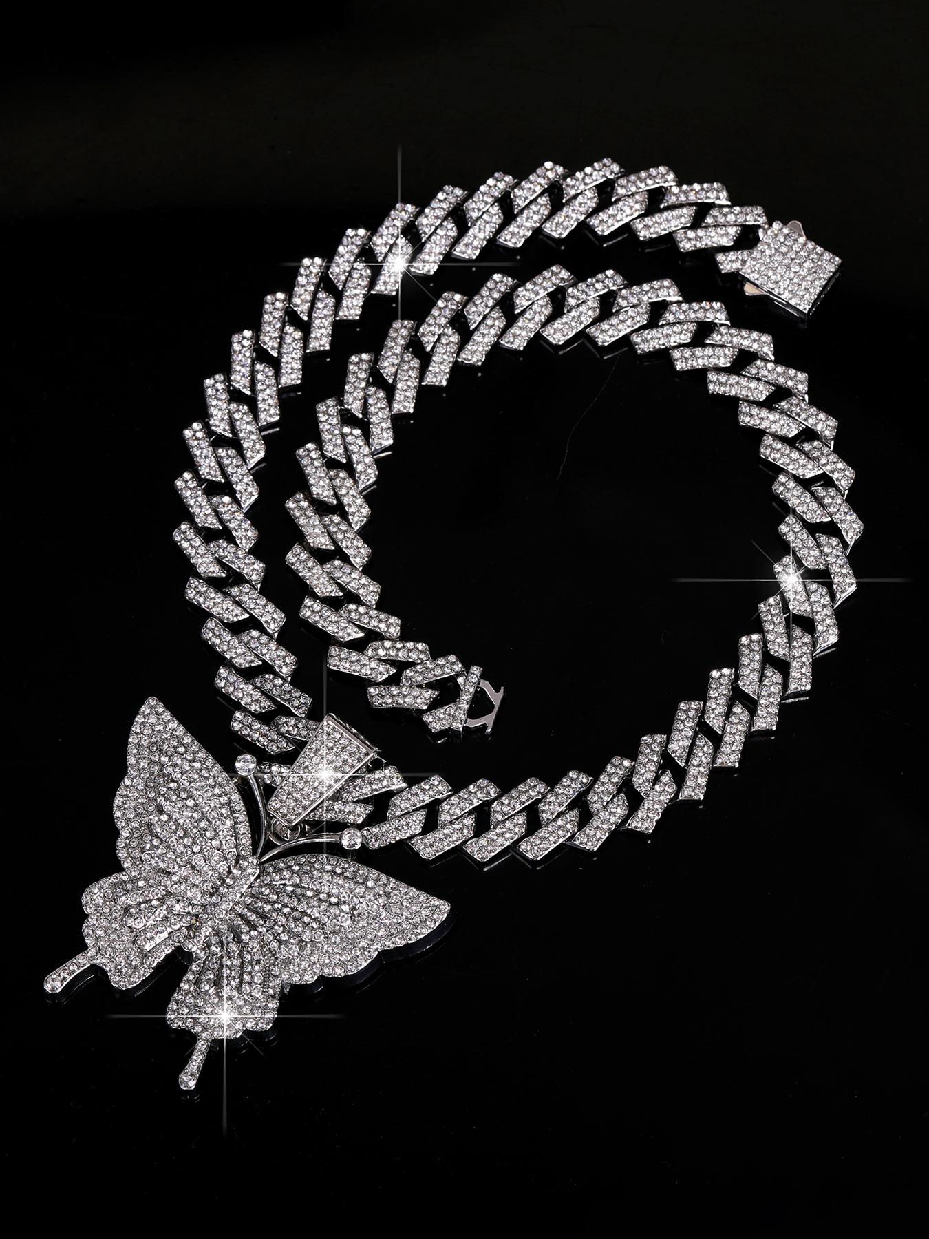 Fashion Hip-Hop Style Colorful Butterfly Pendant Necklace, Unisex Punk Bling Animal Jewelry, Ideal Gift for Friends, Daily Wear Accessory, Fashion Cool Accessories