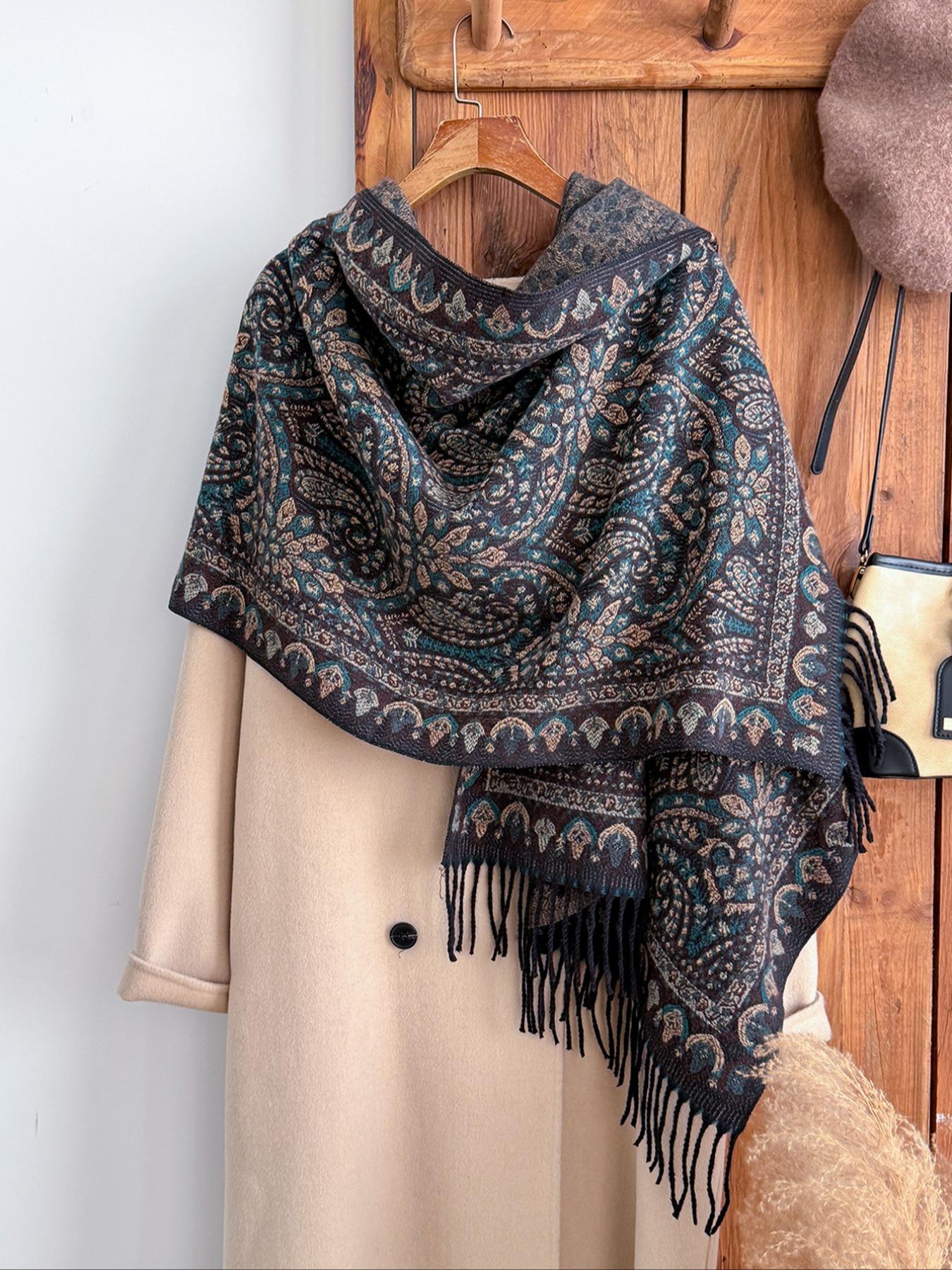 Women's Paisley Print Scarf, Soft Warm Shawl for Fall & Winter, Boho Style Woven Fabric, Casual Fashion Accessory