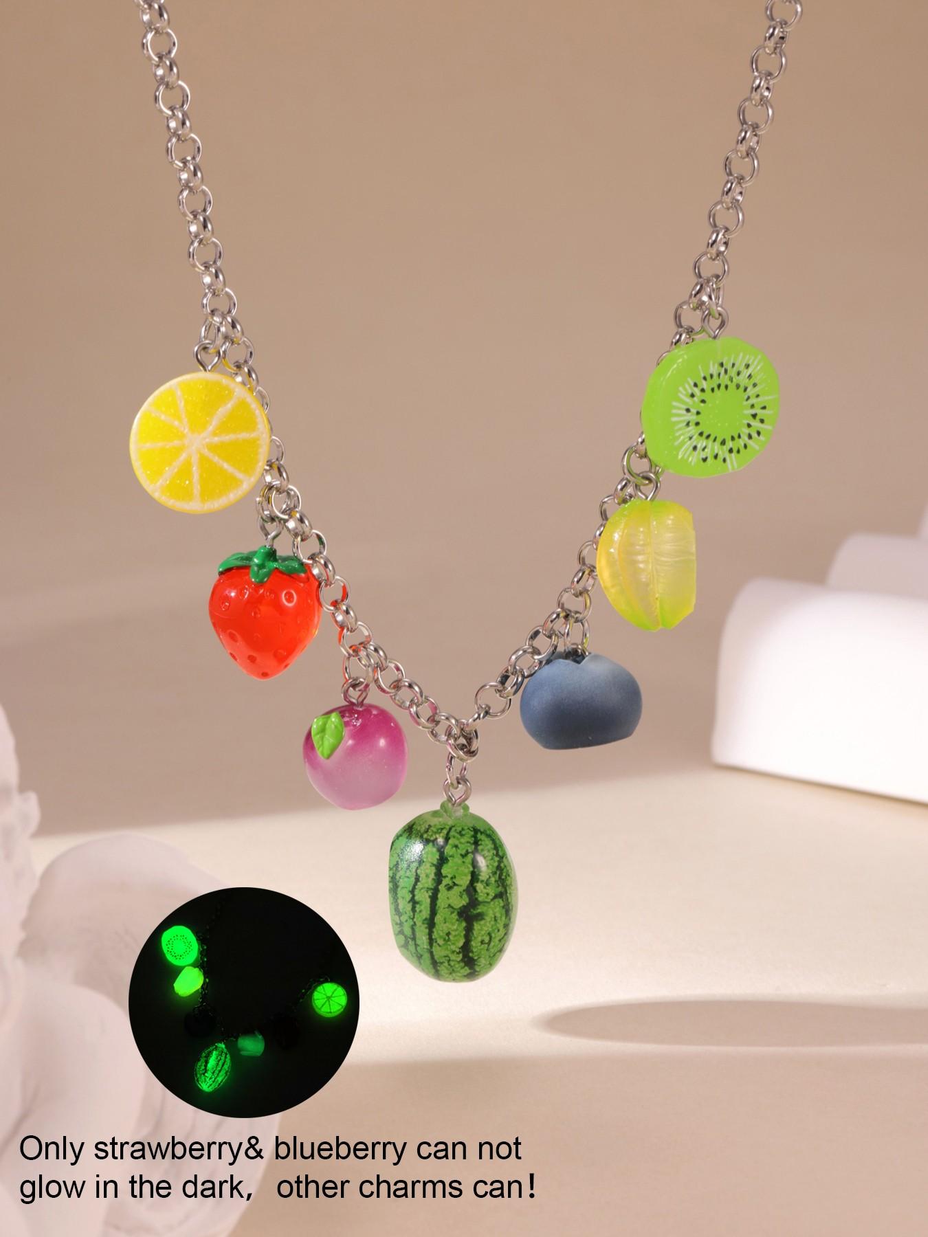 Cute Watermelon Lemon Strawberry Shape Silver Necklace Lightweight All Season For Women Daily Wear