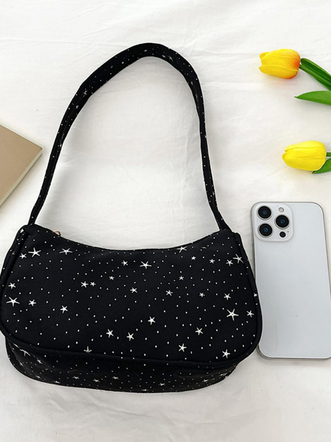 Single Shoulder Bag with Star Pattern Decoration, Simple Casual Style, Versatile and Fashionable, Pure Color Design, Perfect for Daily Use
