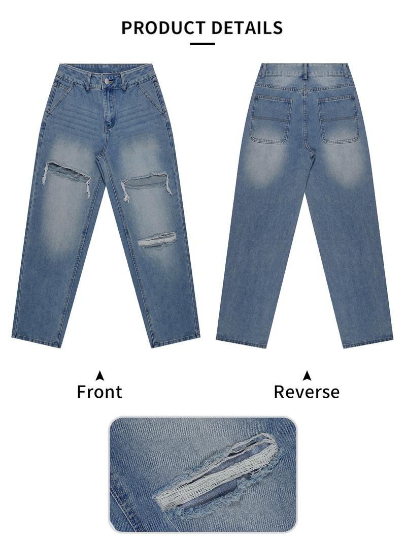 Women's Ripped Denim Jeans, Y2K Casual Fashion Pants for Daily Wear, Ladies Bottoms for All Seasons, Denim Trouser