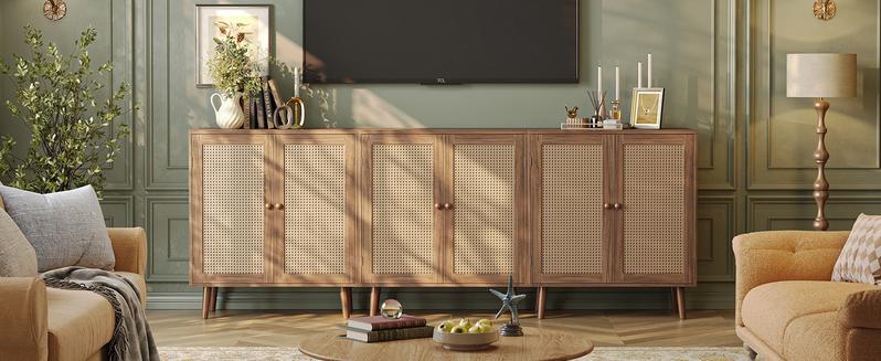 Huuger Buffet Cabinet with Storage, Storage Cabinet with PE Rattan Decor Doors, Media Console with Solid Wood Feet, Sideboard Cabinet for Hallway, Entry, Living Room Huuger Buffet Cabinet with Storage, Storage Cabinet with PE Rattan Decor Doors, Media Console with Solid Wood Feet, Sideboard Cabinet for Hallway, Entry, Living Room