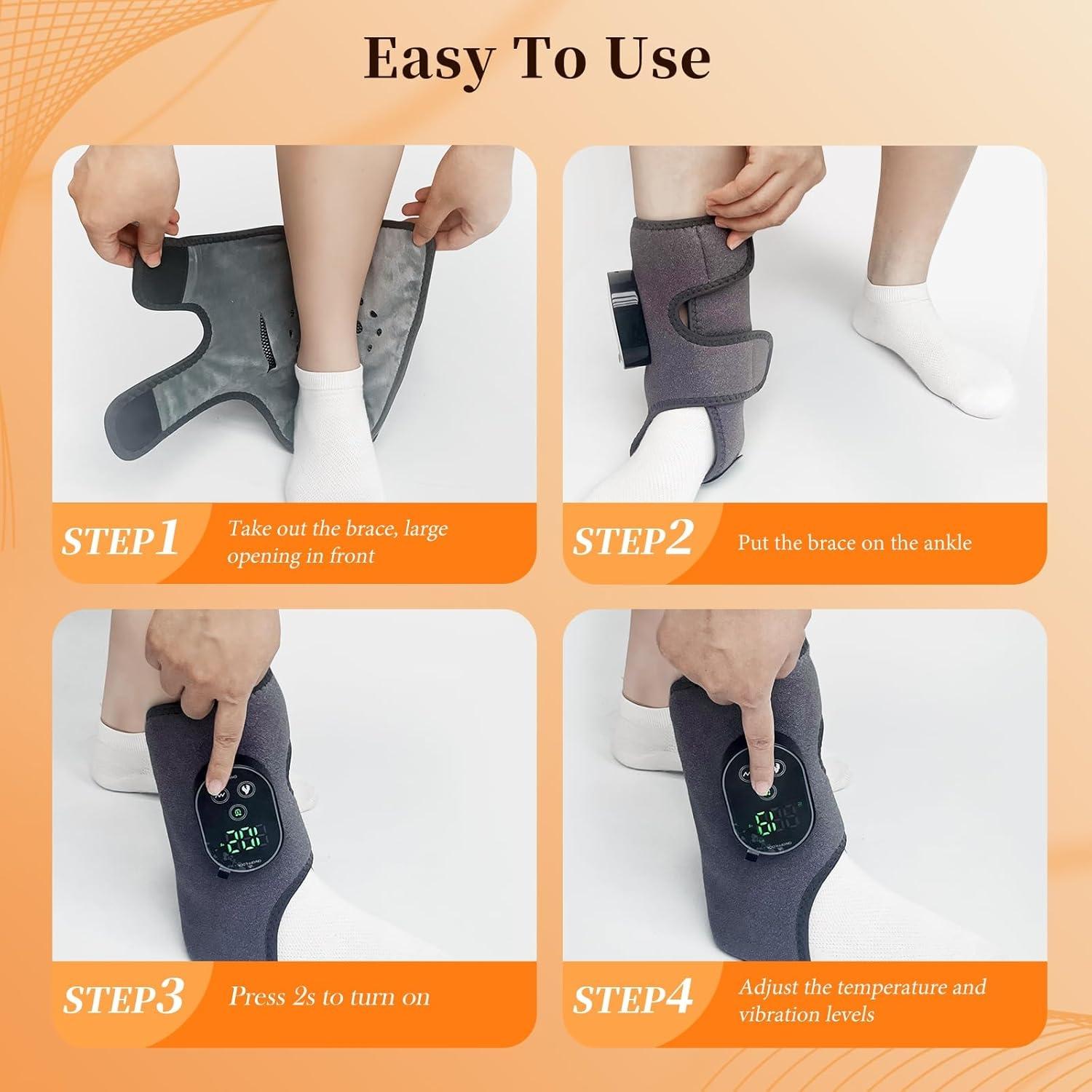 Wireless Ankle Massager USB Charging, Portable Heat Press Vibration Foot Massage, Ankle Joint Protection, 3 Levels Temperature & Strength Adjustment