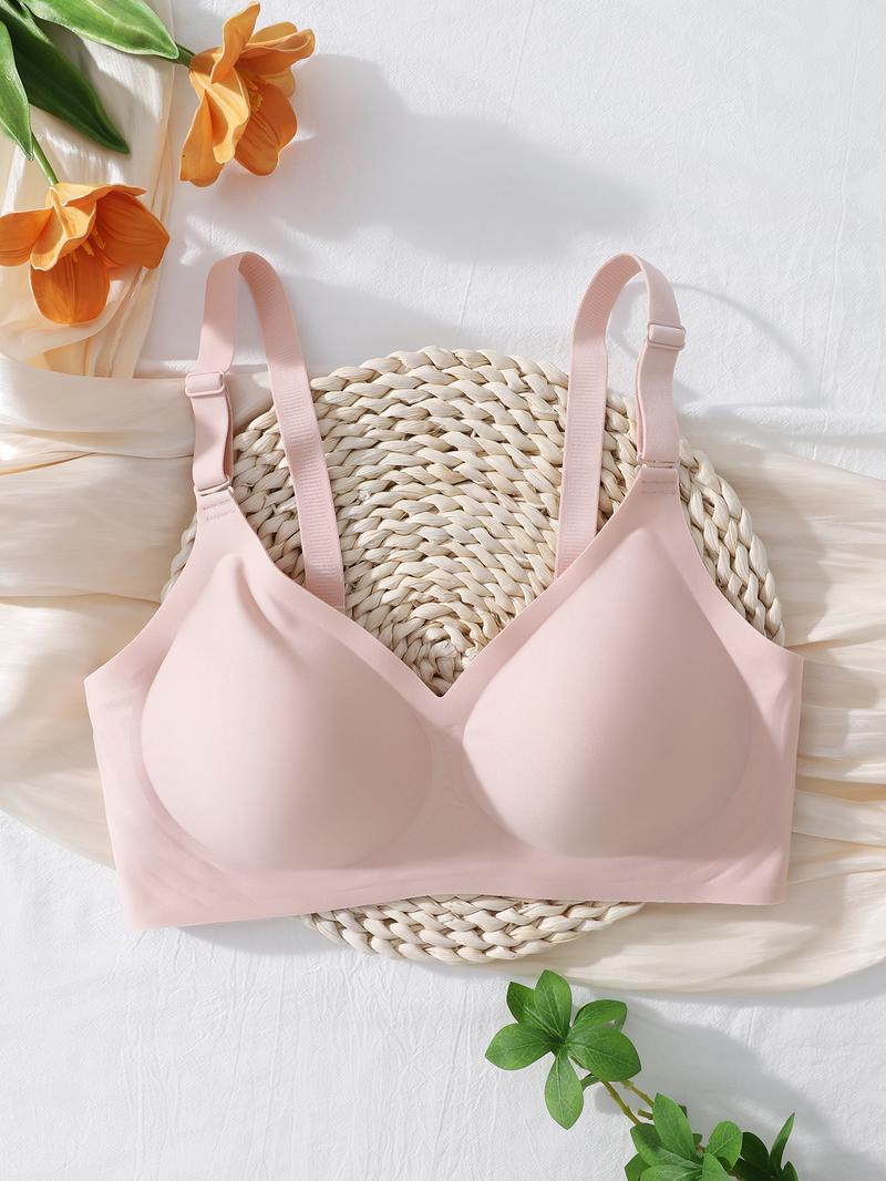 Women's Plain Wireless Jelly Bra, Comfortable Lining Removable Pads Fitted Design, Medium Support All-Season Wear