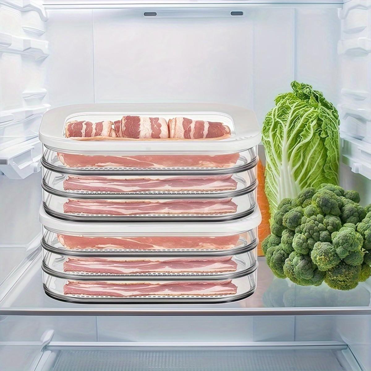 Stackable Food Storage Containers, Reusable Leak-Proof Refrigerator Organizer, Space-Saving Meat Preservation Box for Bacon, Ham, Cheese
