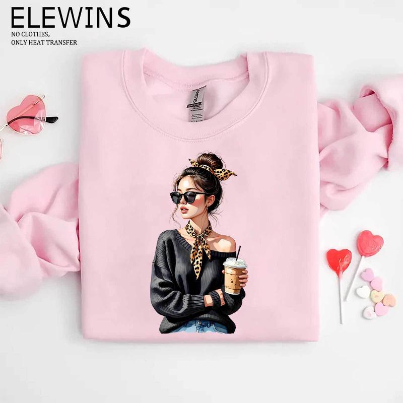 6Pcs Coffee Girl Hot Stamping DTF Transfer Film DIY Material for Tshirt Hoodie Jeans Backpack Pillow Machine Washable Heat Transfer Vinyl for Men Women DIY Craft Supplies