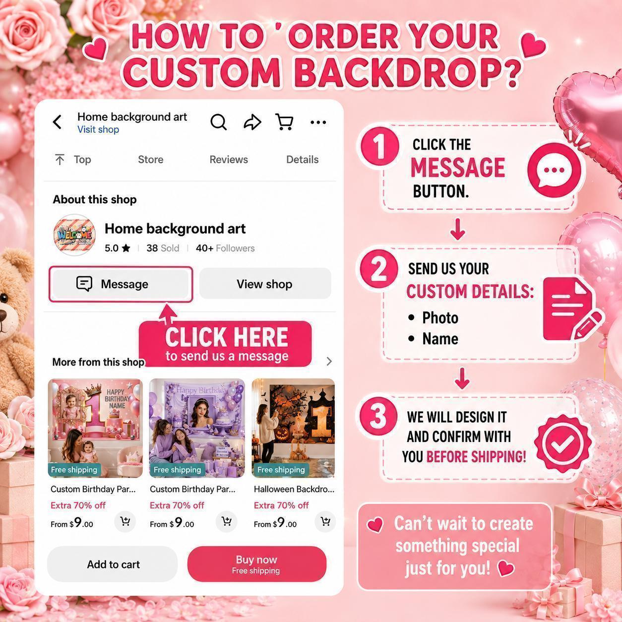 Personalized Floral Birthday Backdrop with Photo and Name, Garden Flower Party Decoration Banner