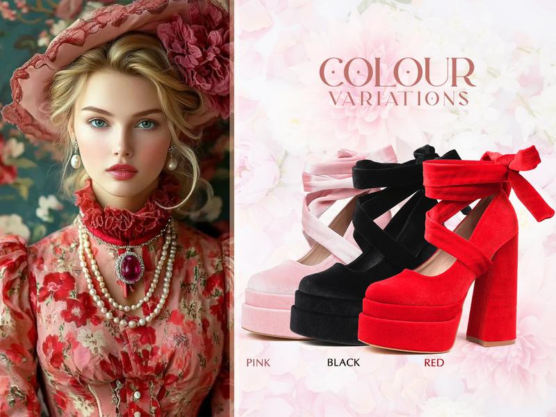 CYNLLIO Womens Mary Jane High Heels Square Toe Cross Tied Lace Up Bow Slip On Comfy Platform Chunky Heeled Dress Outing Wedding Party Casual Cosplay Spring Pump Shoes Valentine Gifts