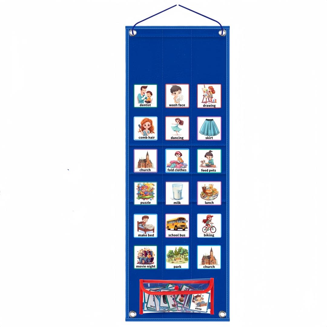 Multifunctional Polyester Visual Schedule Chart for Students & Autism, Foldable Wall Hanging Organizer with Pockets, Educational Planning Tool, Visual Learning Tools, Classroom Supplies Charts, Learning Materials