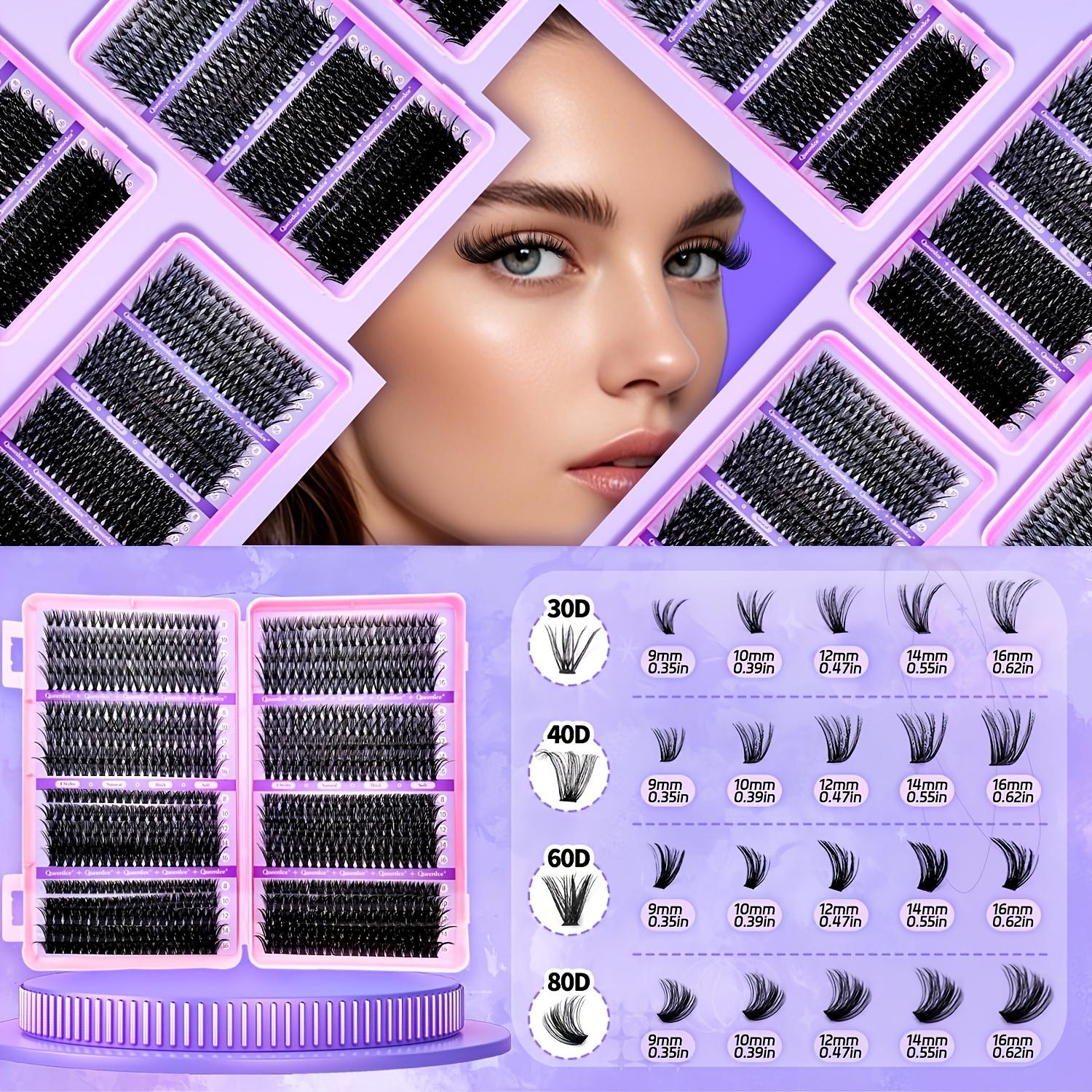 800pcs QUEENICE Eyelash Tuft Kit Compatible for 2-in-1 Bonding Glue - 800 Lashes with Applicators (Tweezers & Mascara Brush), DIY Lash Bonding System, Mix of 50D/30D/40D/60D/80D/9-16mm Lengths for Beginners at Home, /Volume/