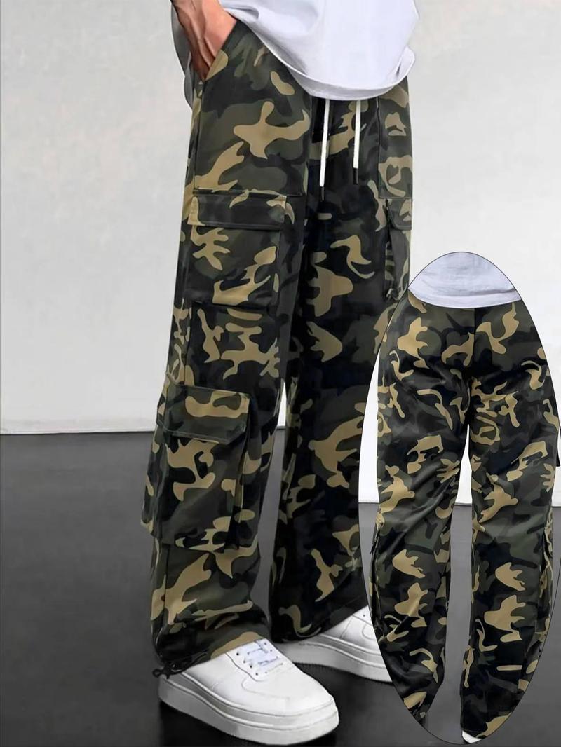 Men's Camo Print Pants, Casual Comfy Multi-pocket Trousers for Daily Wear, Fashion Men's Bottoms for Spring & Fall