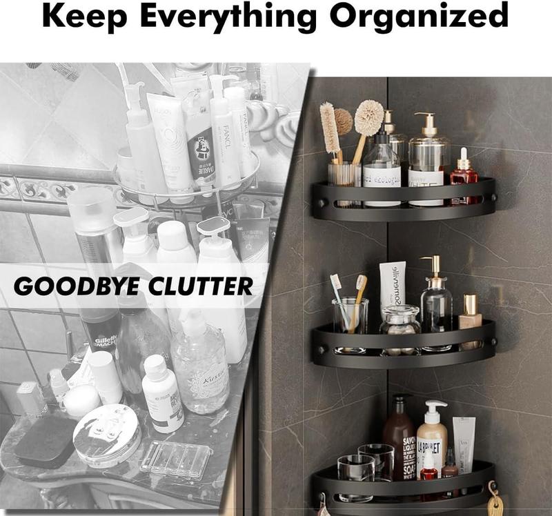 3-Pack Black Triangle Shower Caddy, 3-Tier Corner Shelves Shower Storage Rack, Drill Free Wall MountShower Organizer, 40lbs Load Capacity BathroomAccessories Towels Hook Toiletries 3-Pack Black Triangle Shower Caddy, 3-Tier Corner Shelves Shower Storage Rack, Drill Free Wall MountShower Organizer, 40lbs Load Capacity BathroomAccessories Towels Hook Toiletries