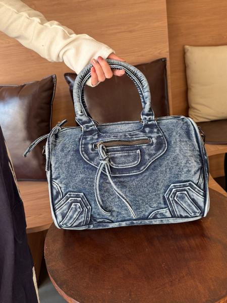 Vintage Denim Motorcycle Bag Large Capacity, Denim Shoulder Purse, Casual Crossbody Shoulder Bag for Women, Trendy Handbag for Work and Vacation