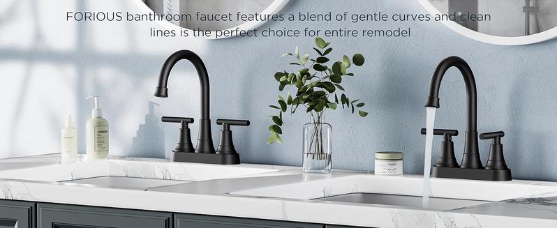 FORIOUS Bathroom Faucets 3 Hole, Bathroom Sink with Pop up Drain, Lead-Free Two Handles 4 Inch Bathroom Sink Faucet for Basin,Vanity, Farmhouse