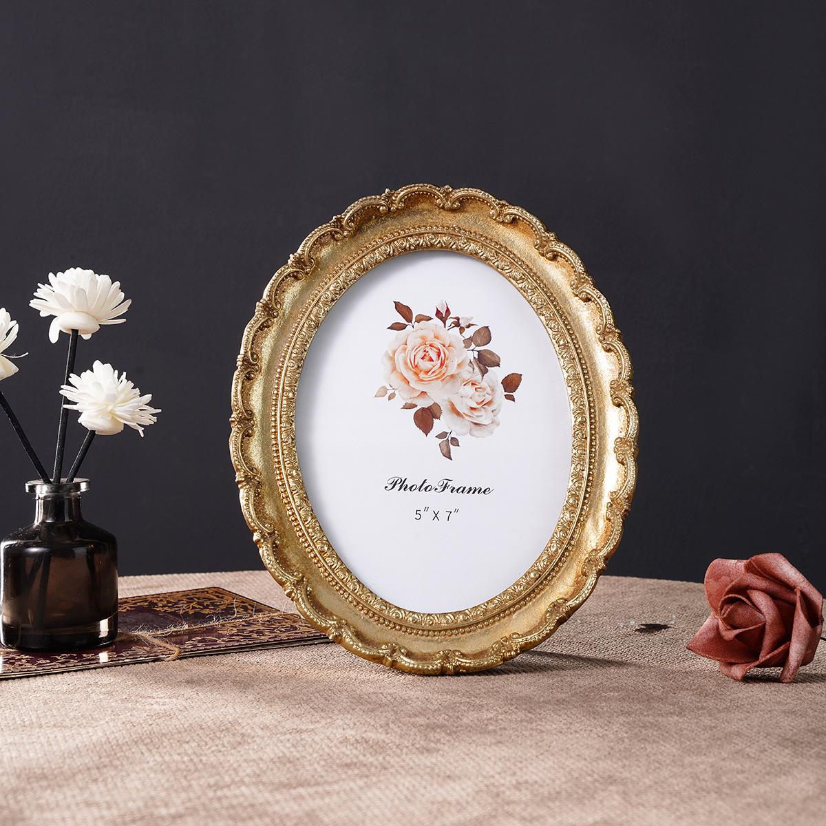 European Vintage Resin Oval Decorative Picture Frame, Durable Sturdy Frame, Home Decoration Photo Carving Creative Horizontal Vertical Use