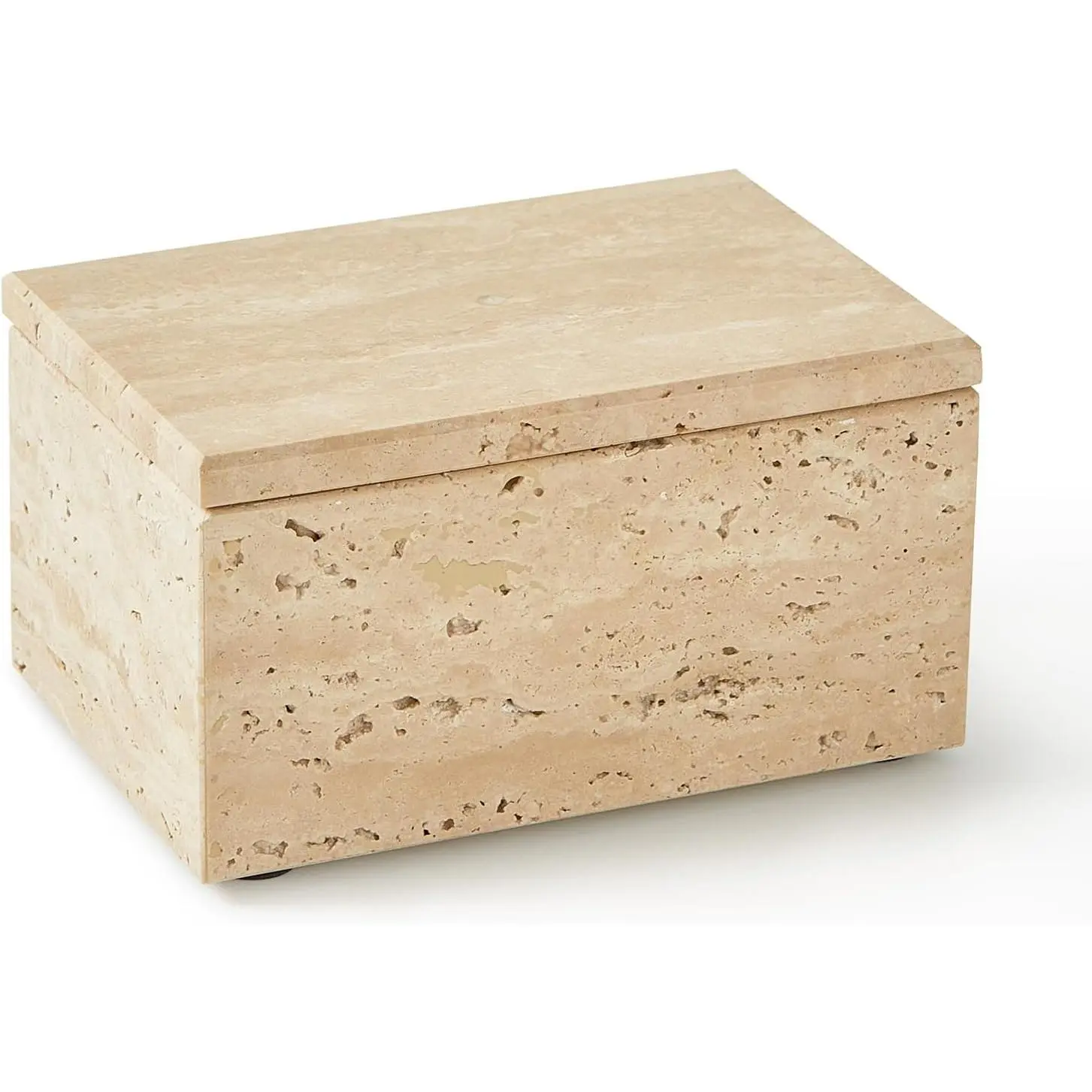 Natural Travertine Storage Box with Lid, Rectangular Organizer for Jewelry| Real marble, natural veining.Rectangular stone box, 5.9x3.9x3.1in.For jewelry, swabs & makeup.Non-slip.Luxury keepsake.