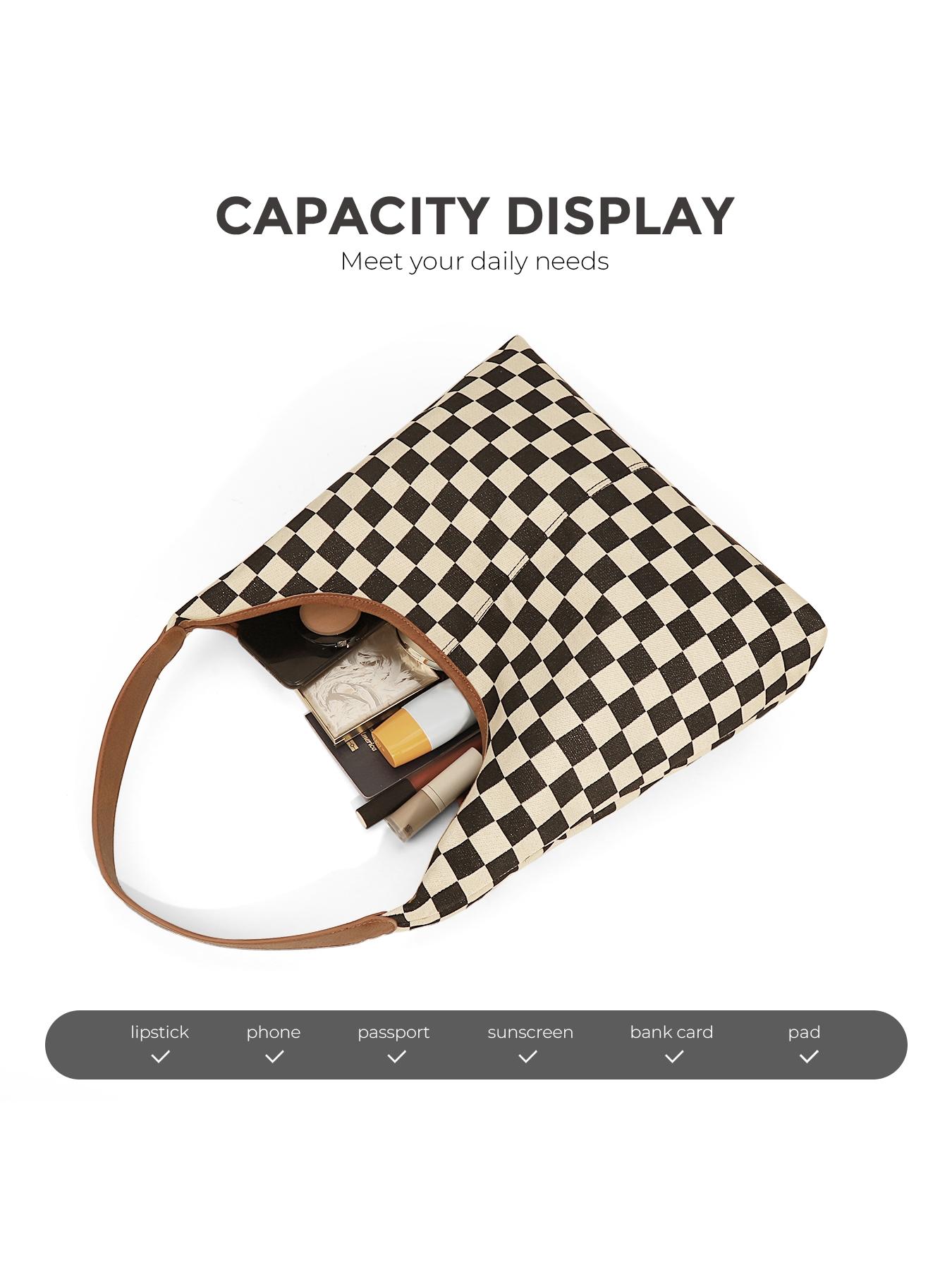 Large-Capacity Checkerboard Tote Bag Daily Bag For Travel And Shopping Shoulder Bag With Inner Pocket, Durable Polyester Material, Lightweight Tote Bag, Checked Pattern Tote