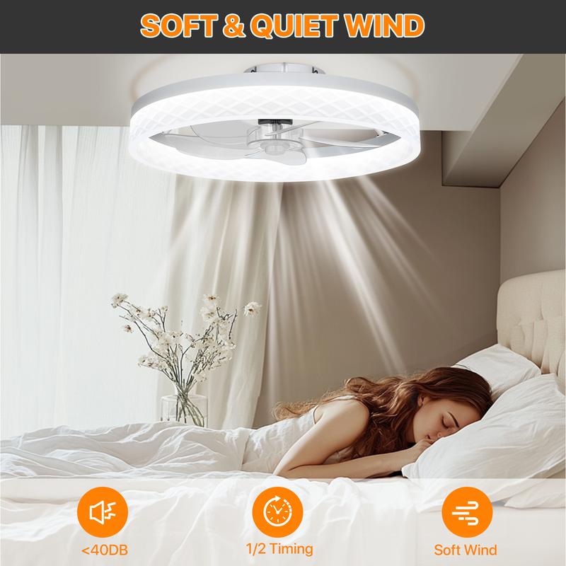 HYPERLITE Ceiling Fans with Lights - 19.7 Inch Flush Mount Ceiling Fan with Remote, 6 Wind Speeds, Reversible DC Motor, Dimmable LED Light with 3 CCT, Modern Ceiling Fan for Bedroom, Kitchen, Black，White，Adjustable Rgb Lighting，Jumpstart newyear