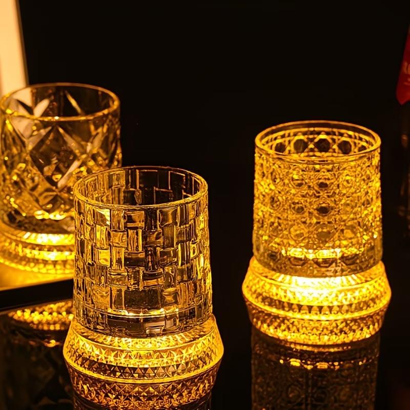 9oz 360° Rotatable Whiskey Glass LED Light Up Base Carved Crystal Tumbler for Party Wedding New Year Gift