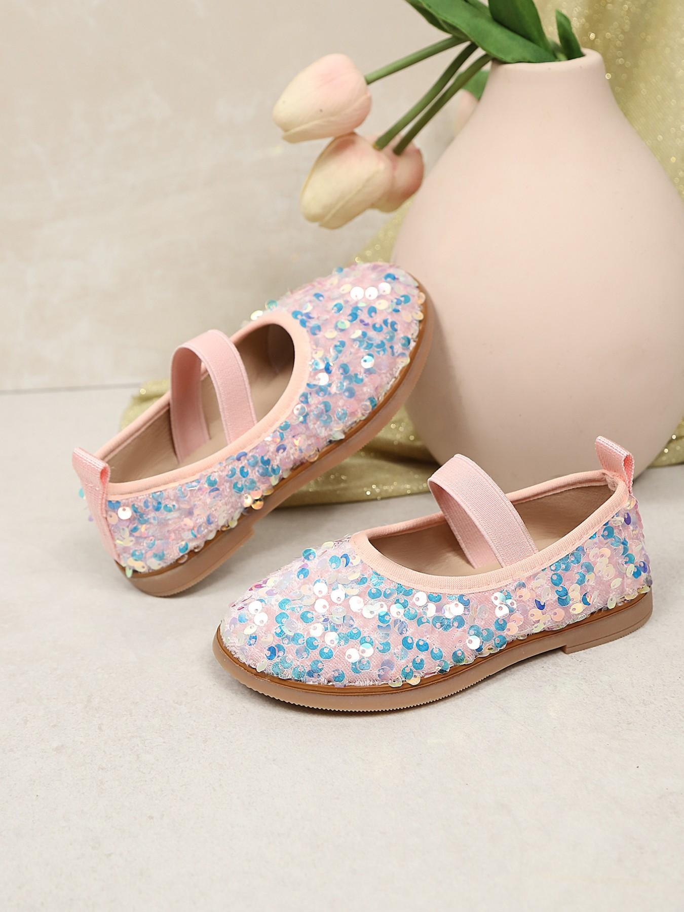 Sparkly Sequin Mary Jane Shoes for Girls, Cute PU Leather Dress Shoes, Princess Party Flats, Less Than Ankle Height, Rubber Sole