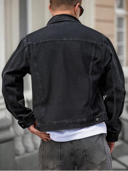 Men's Fashion Casual Lapel Single Button Long Sleeve Denim Jacket, Trendy American Street Style Outerwear, Perfect Gift for Boyfriend