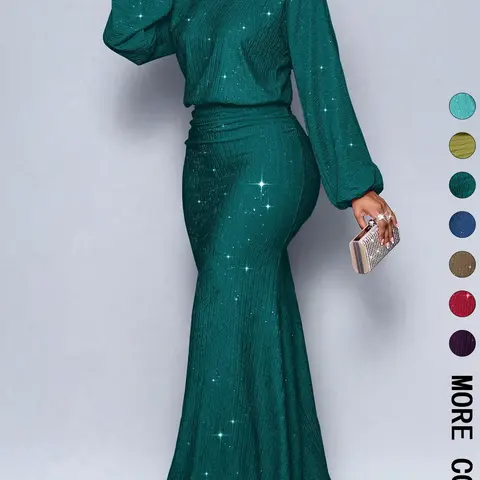 Women's Elegant Mermaid Hem Bodycon Dress, Long Sleeve Christmas Party & Valentine's Day, Sexy Tight-Fitting Evening Gown, Date Night Dresses