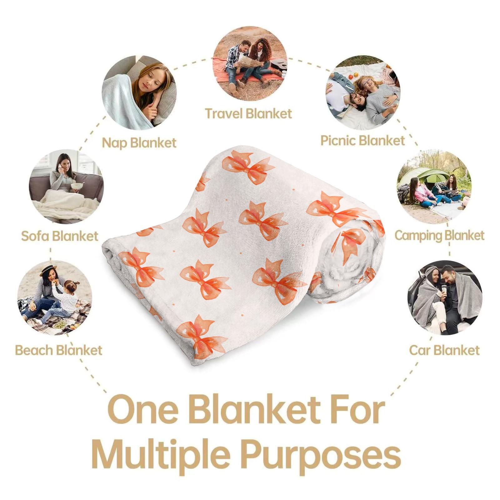 Cute Bow Knot Throw Blanket, Kawaii Pastel Ribbon Soft Flannel Blanket for Sofa Bed, Cozy Gift for Girls Women