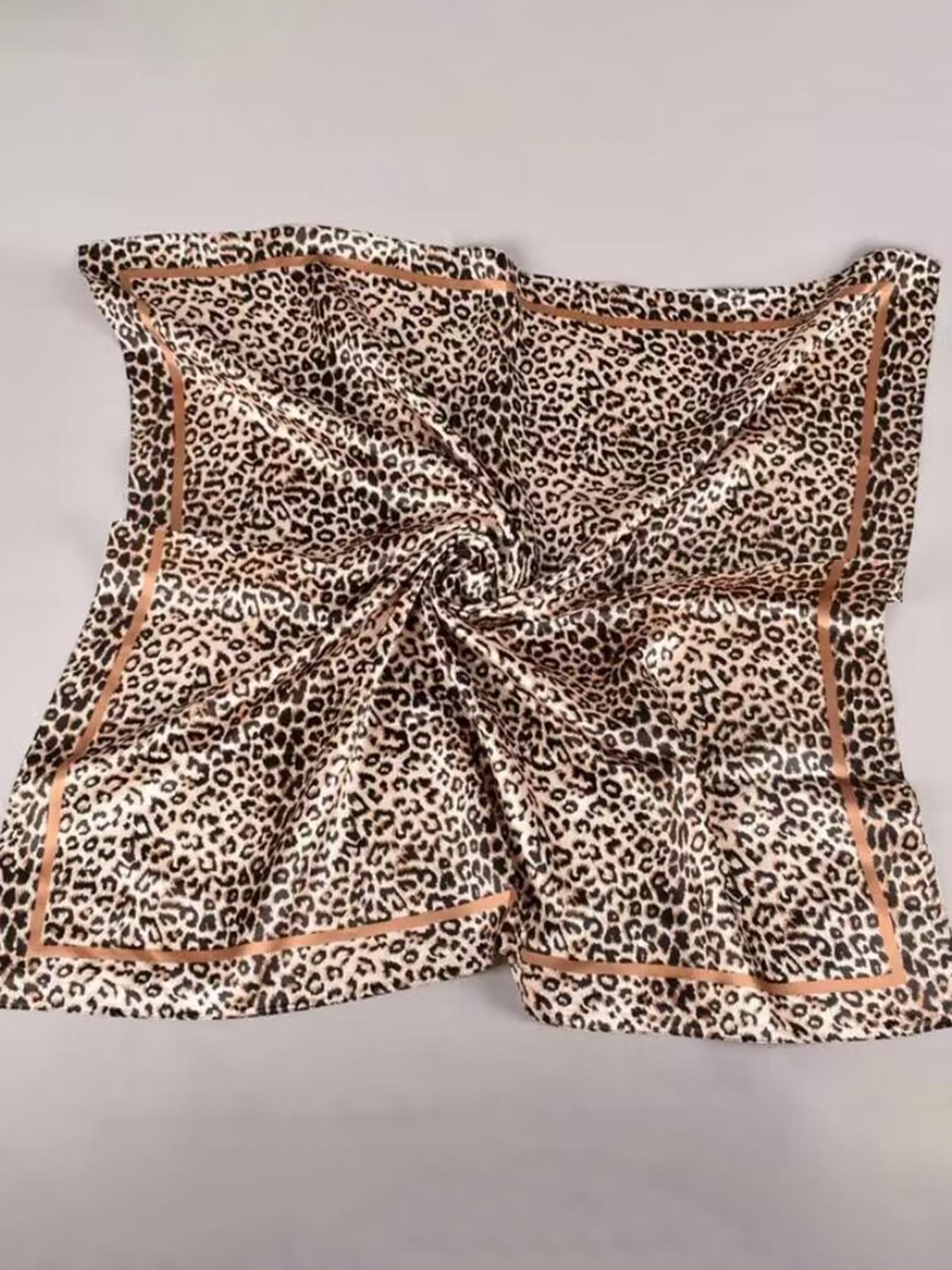 Women's Leopard Print Silk Scarf, 90cm Square Sunscreen Bandana, Fitted Asymmetrical Design, Versatile Head Wrap for All Seasons, Fashion Headscarf