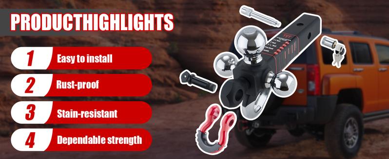 TYT Tri Ball Trailer Hitch Mount 2" Receiver - 3-in-1 Towing System w/ 2-5/16" 2" 1-7/8" Hitch Balls, Locking Security Pin, Tow Hook & Clevis Shackle - Heavy Duty for Trucks, RV, Boat Trailers (Father's Day Gift)