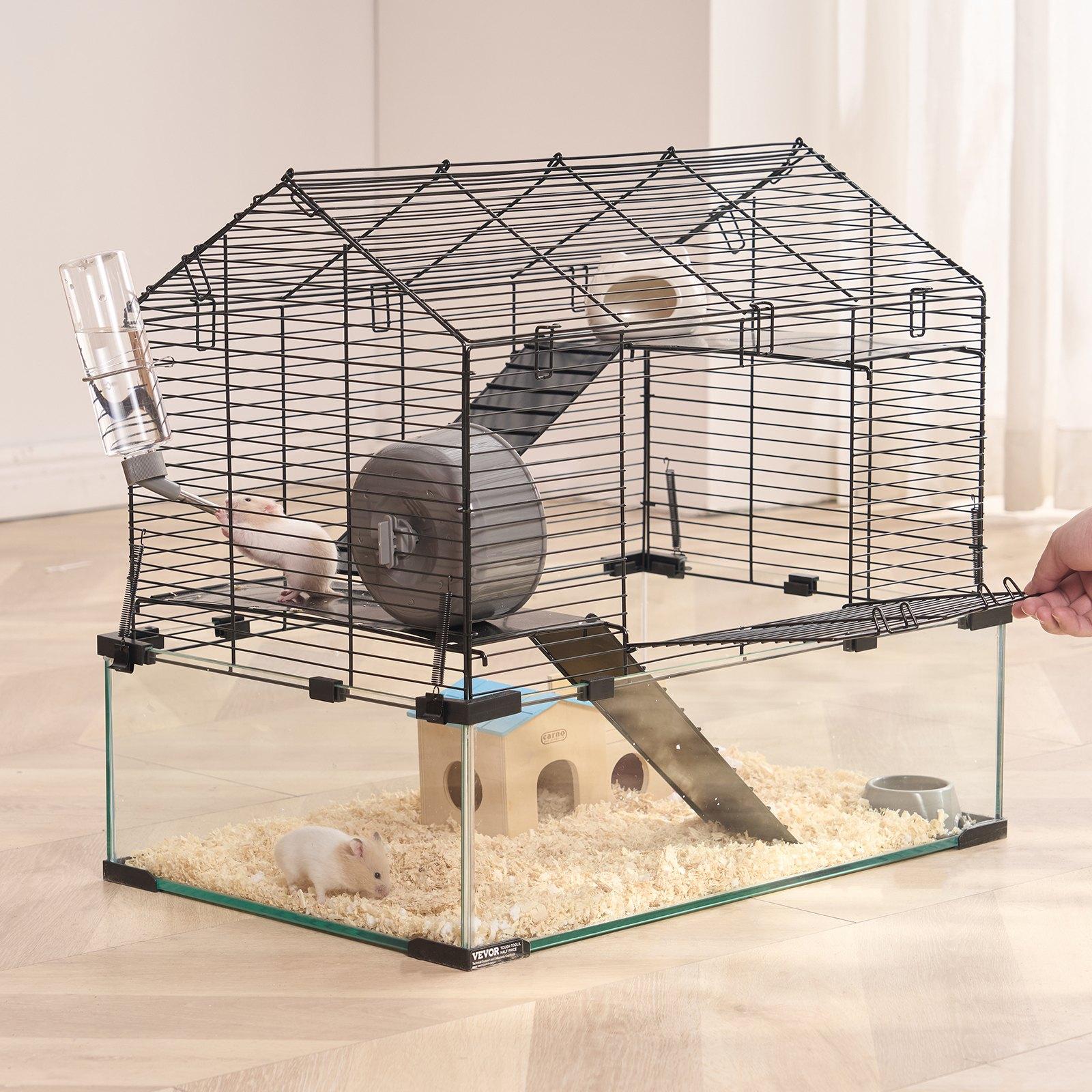 fathersdaygift  VEVOR Hamster Cage, 360 Viewing Transparent Hamster Habitats, Small Animal Cage, 22.8x 15x 21.3 in, Ventilated Pet Mouse Cages with Water Bottle, Portable Hamster House for Rats, Guinea Pigs